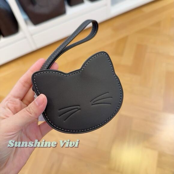 NWT Coach 2025 Halloween Cat Kitten Coin Case Purse Leather Silver/Black CCG23 - Picture 1 of 5